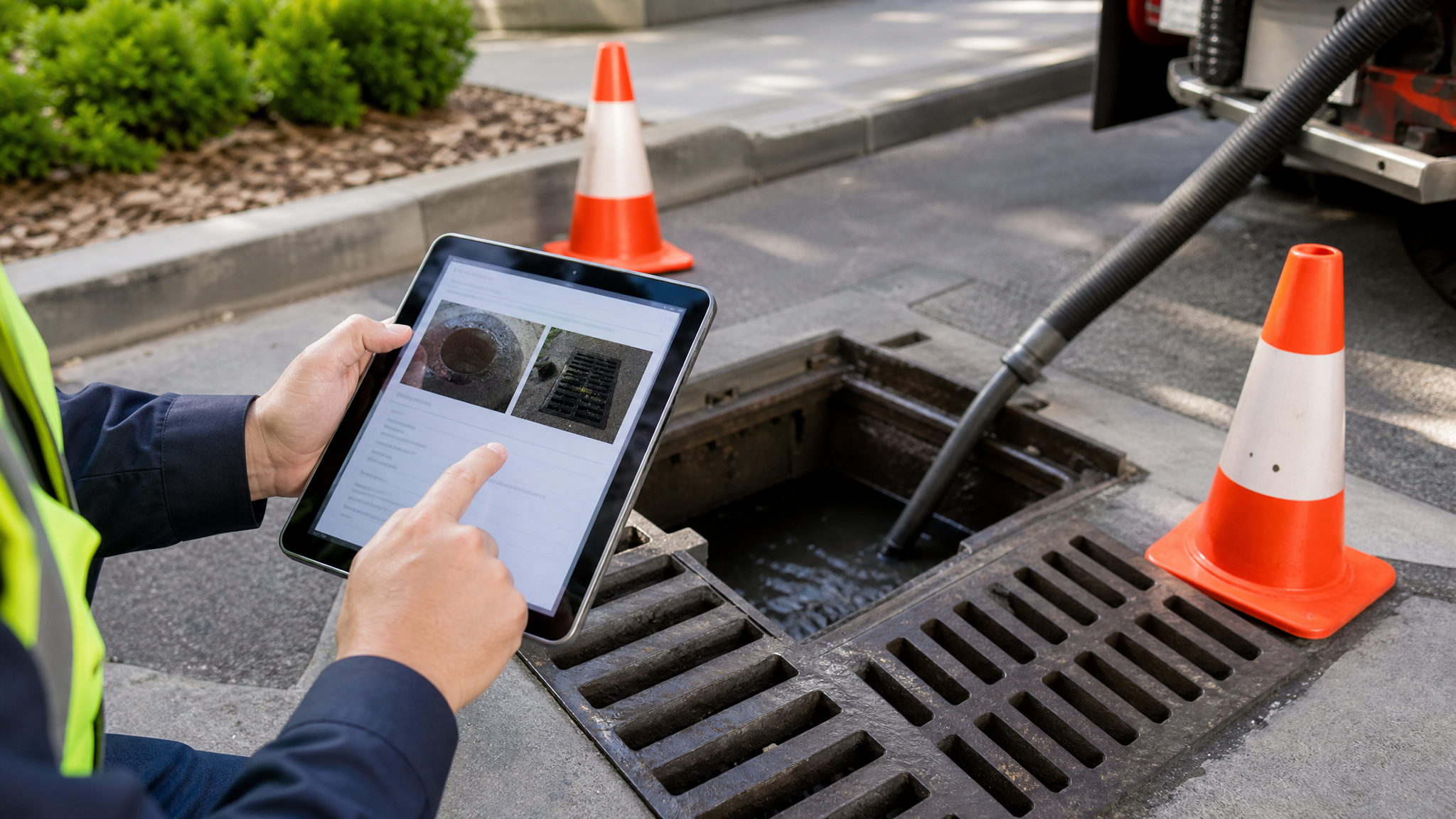 Catch basin and storm drain cleaning intake workflow example