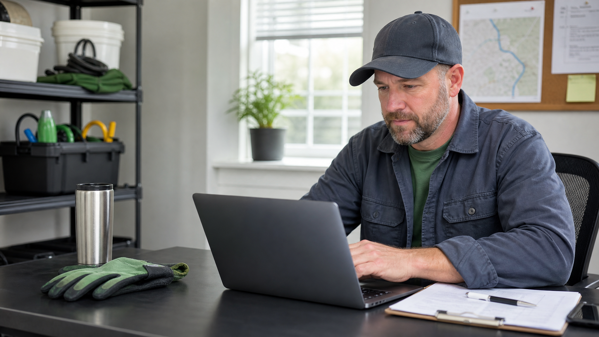 Pet waste service owner reviewing recurring route schedule and customer notes